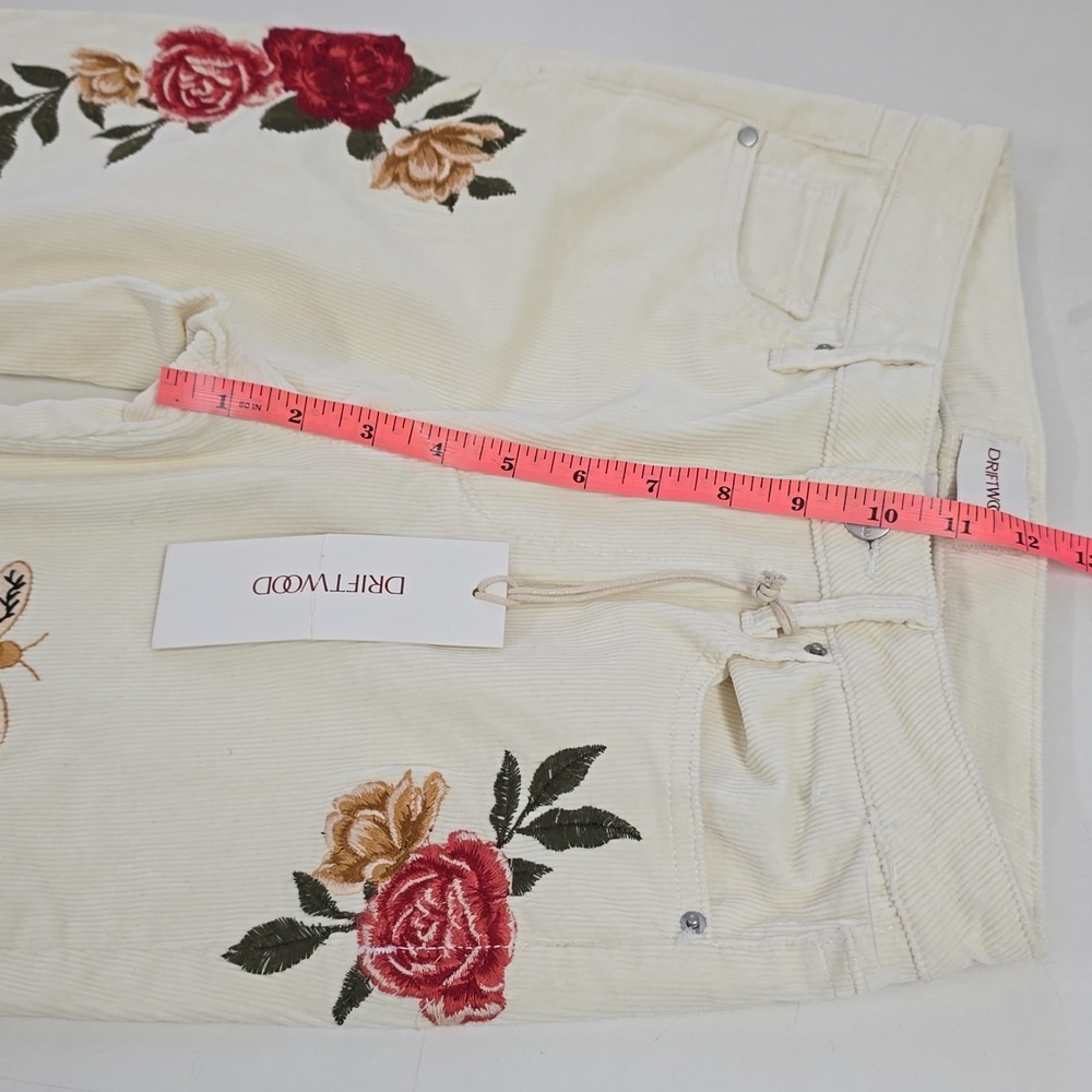 Driftwood Farrah Offwhite Corduroy Flare Pants Bees & Roses Embroidery - Picture 7 of 13